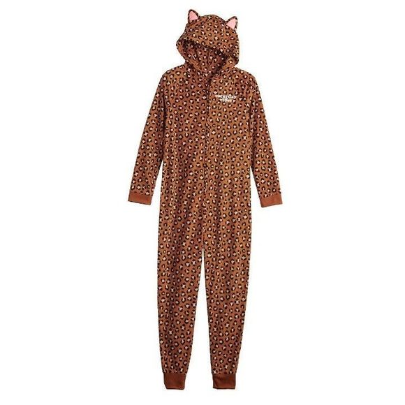 NEW One-Piece Pajamas XS 6/6X Blanket Sleeper Union Suit Hooded Cheetah Fleece - Picture 3 of 9